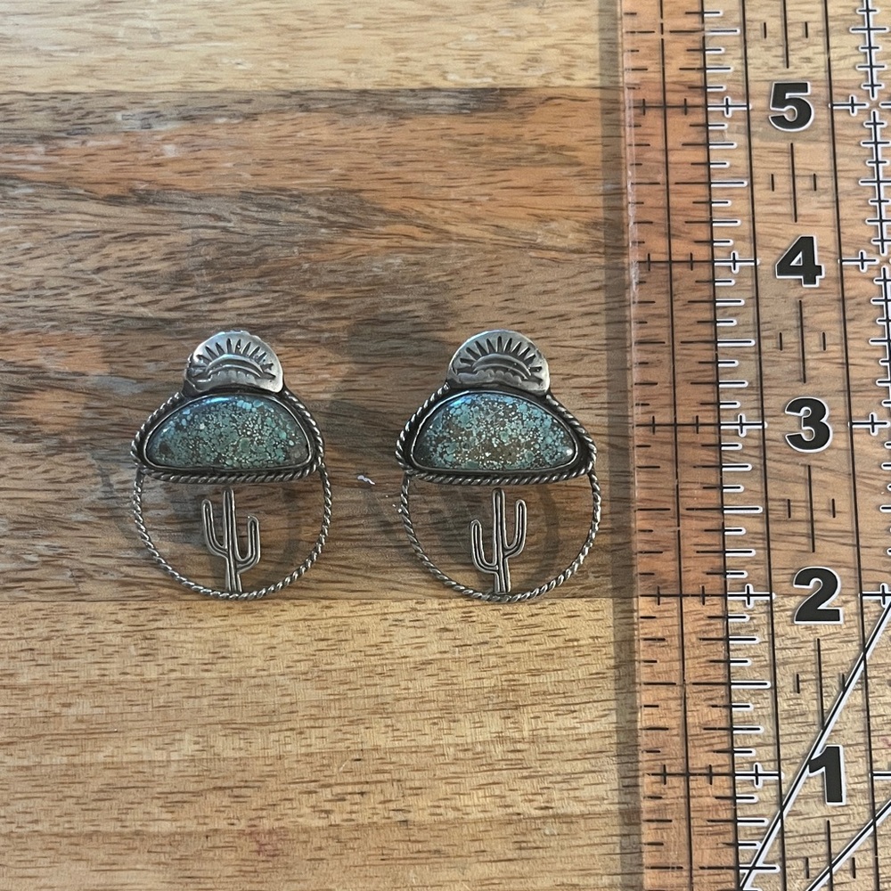 Silver and Turquoise Cactus Earrings